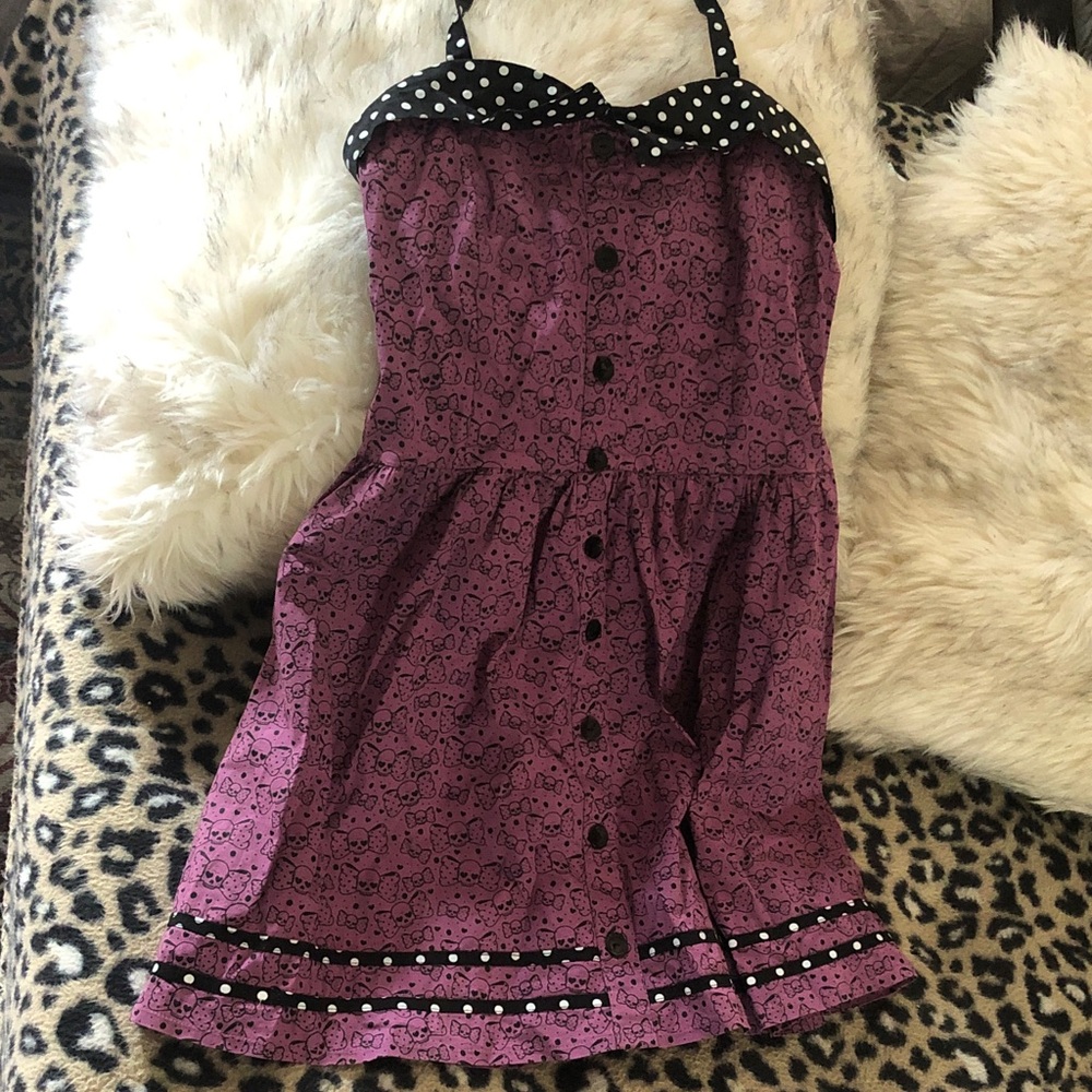 Sourpuss Purple Polka Trim Strapless Skater Dress